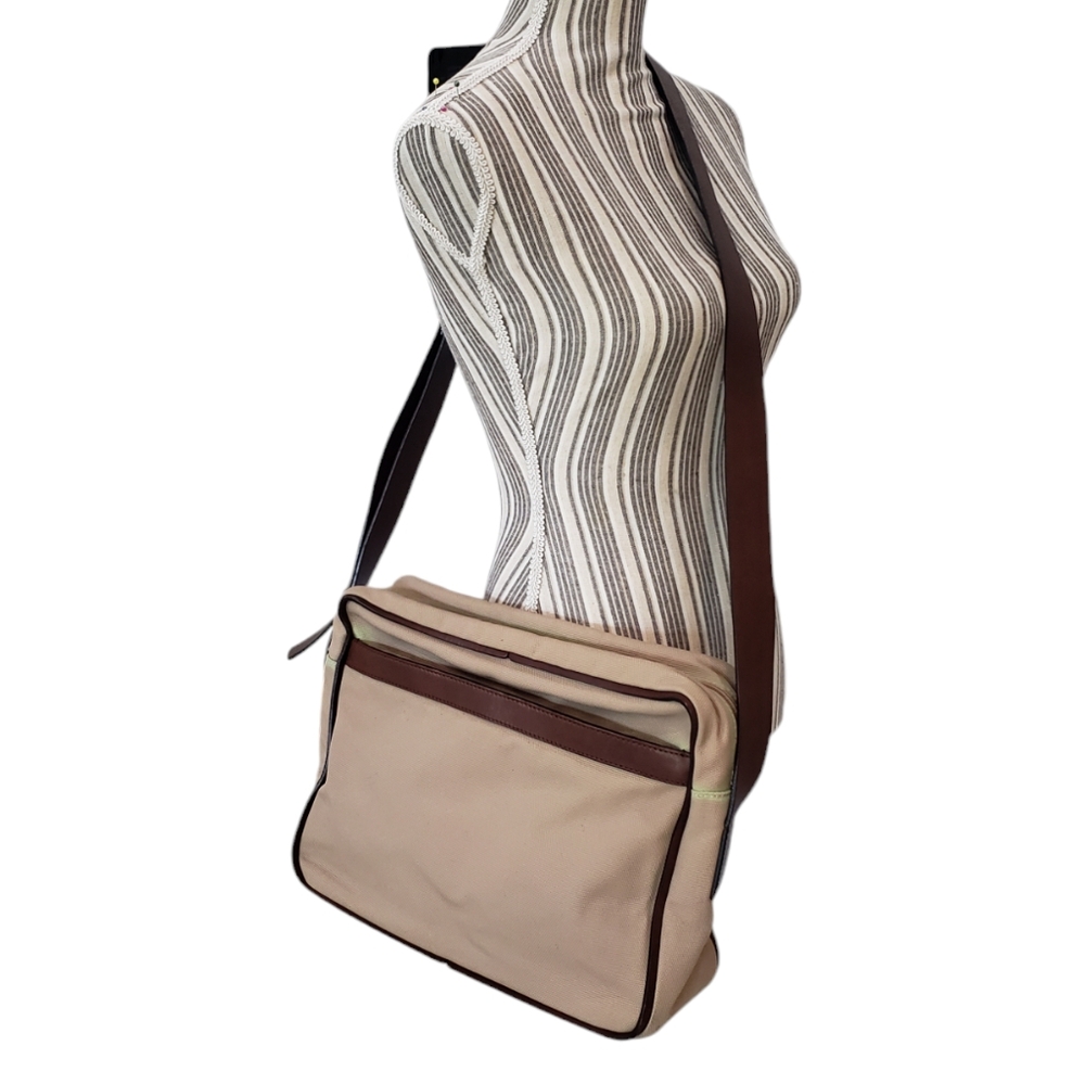 Bally Messenger Travel Crossbody Handbag Large Laptop Canvas Leather Bag